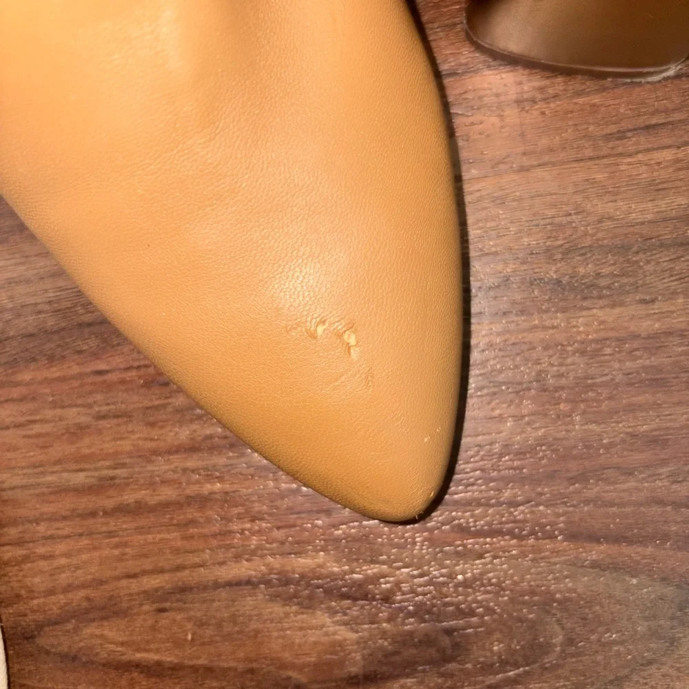 Franco Sarto Camel Knee-High Boots – Gold Block Heel – Size 8